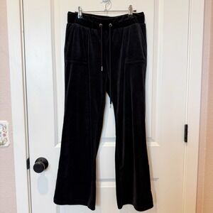 Y2K Bebe Velour Mid Rise Sweatpants L Spell Out Rhinestone Bling Lounge Black